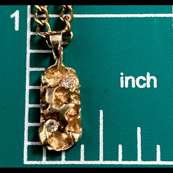 14K Yellow Gold Estate Diamond Nugget Pendant 12K GF Chain - Picture 9 of 12